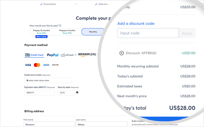 Constant Contact Checkout Page