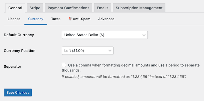 Changing the currency settings on your WordPress blog or website