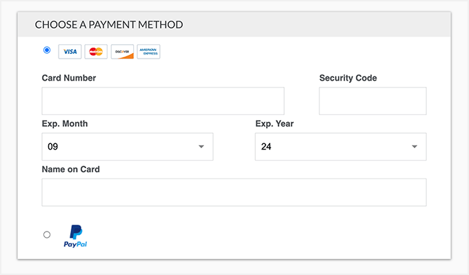 The payment methods for Domain.com on the checkout page