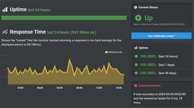 Dreamhost uptime monitoring result