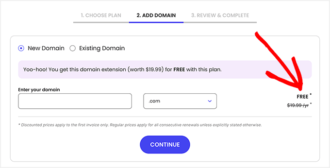 SiteGround select your free domain