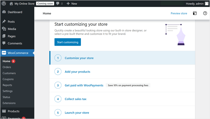 WooCommerce's checklist to set up an online store