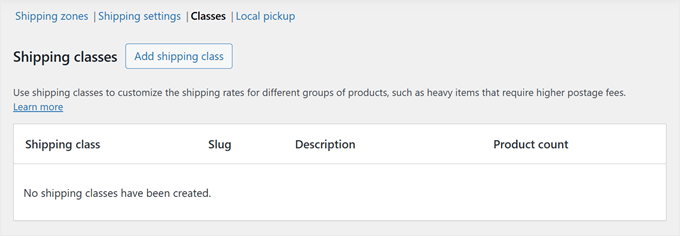 WooCommerce shipping classes